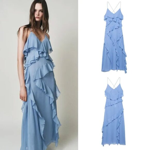 Zara Dresses & Skirts - Ruffled Blue Occassion Maxi Dress